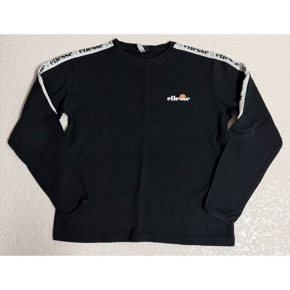 Vintage 2003 Ellesse Black Crewneck Sweatshirt M Logo Tape Y2K Streetwear